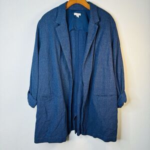 J. Jill Blue Slat Open Front Tab Sleeve‎ Blazer Jacket Size Large Casual Preppy